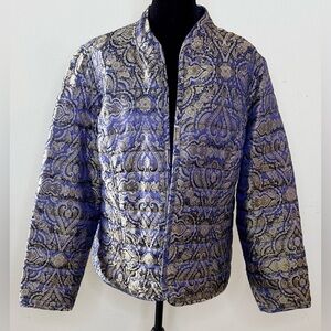 Chicos purple black paisley Jacquard reversible quilted classic chic jacket XL